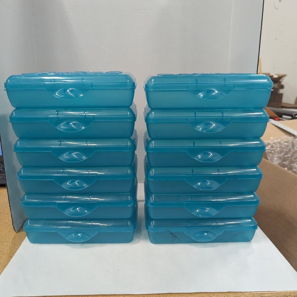 Sterilite Small Pencil Box Plastic, Molokai Blue Tint, 12 Pack (Brand New)